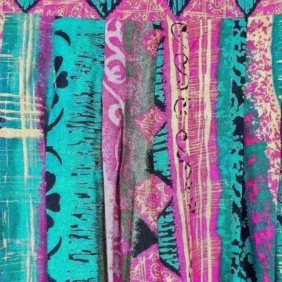 VINTAGE 80s Tofy Lightweight Rayon Silky Maxi Skirt Tribal Print Tropical Medium - Picture 2 of 8